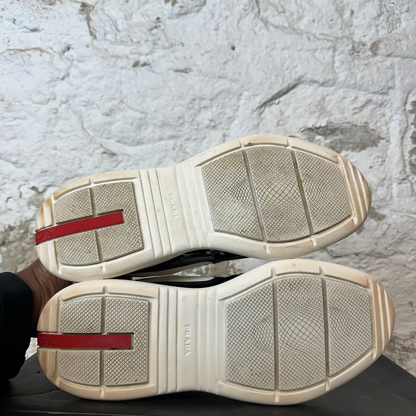 Prada Americas Black Patent Cream White Sneaker Sz 8