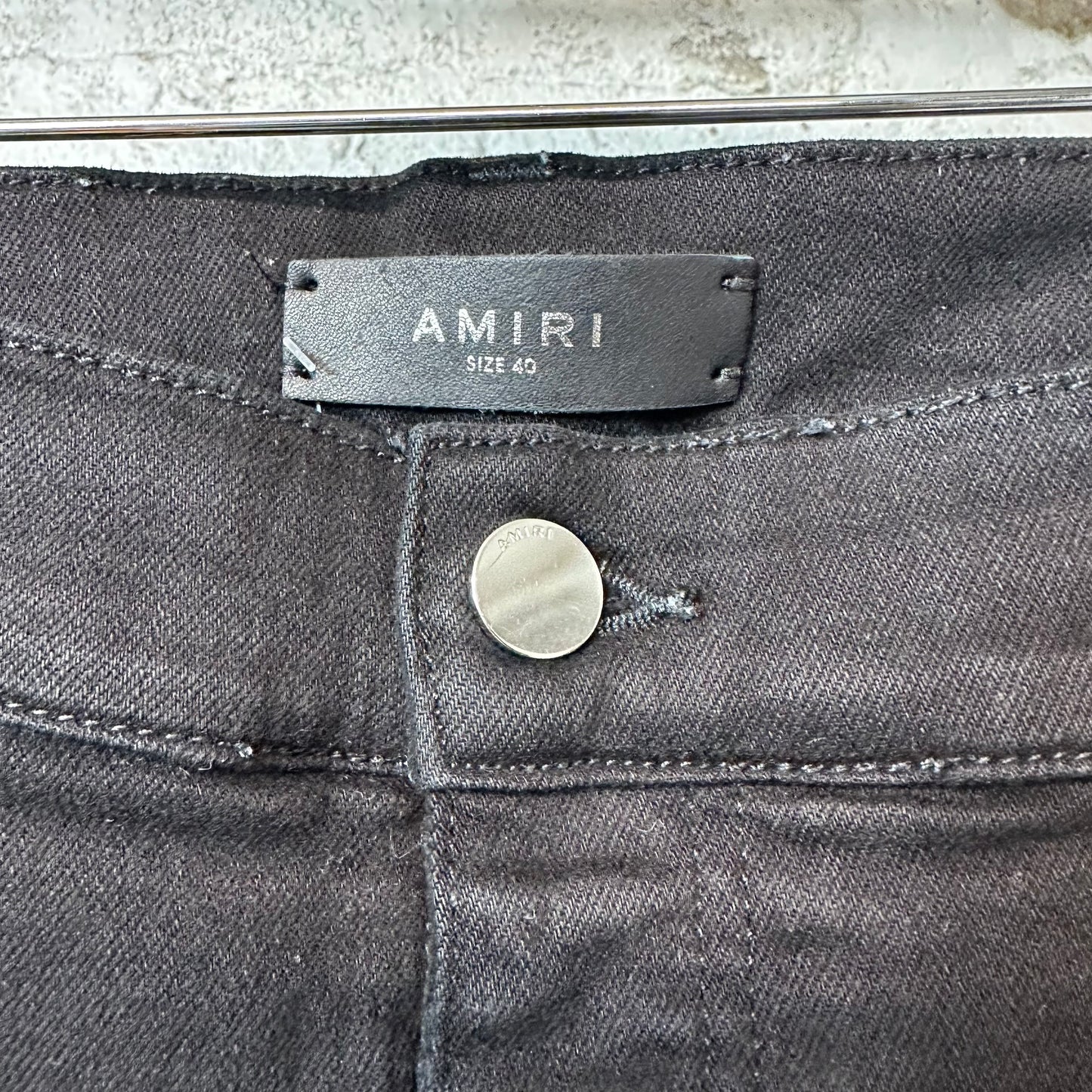Amiri MX1 Black Leather Black Denim Jeans Sz 40