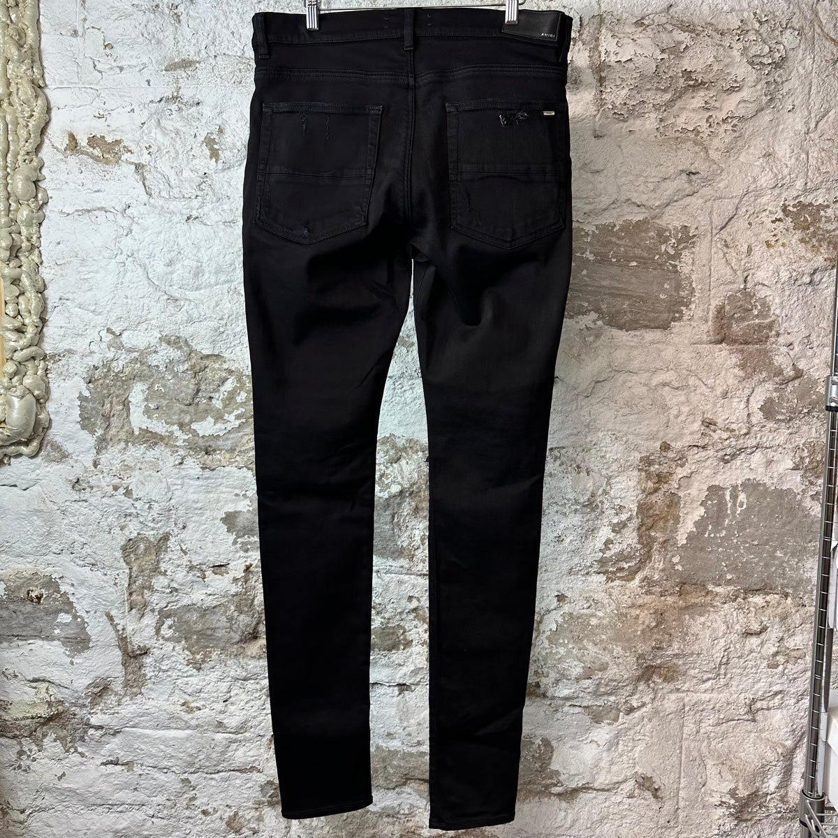 Amiri MX1 Black Leather Black Denim Jeans Sz 34