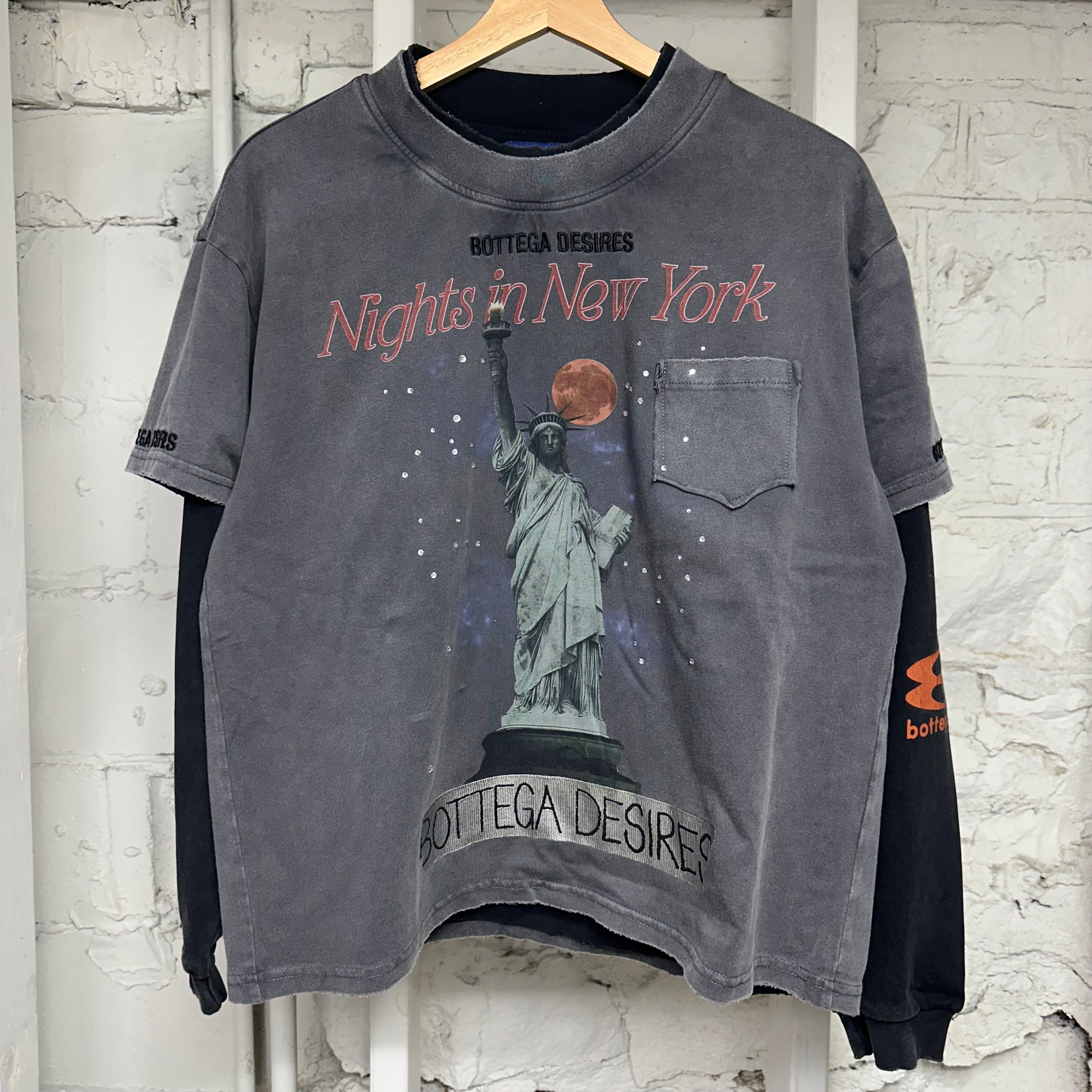 Bottega Desires Nights In New York Layered Grey Long Sleeve T-Shirt Sz S DS