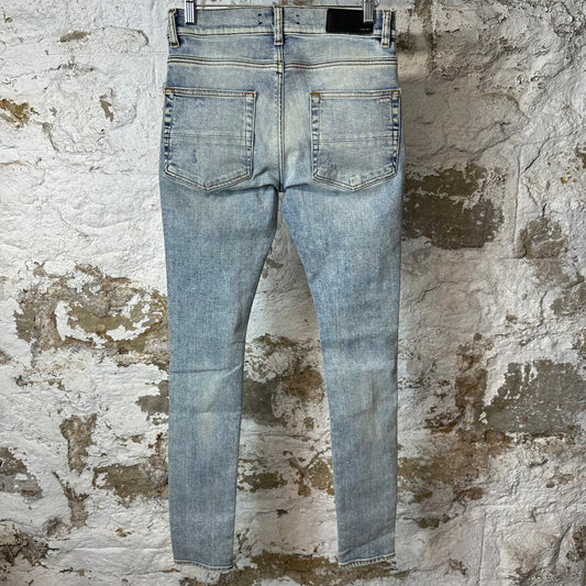 Amiri MX1 Black Leather Thrasher Washed Blue Denim Jeans Sz 28