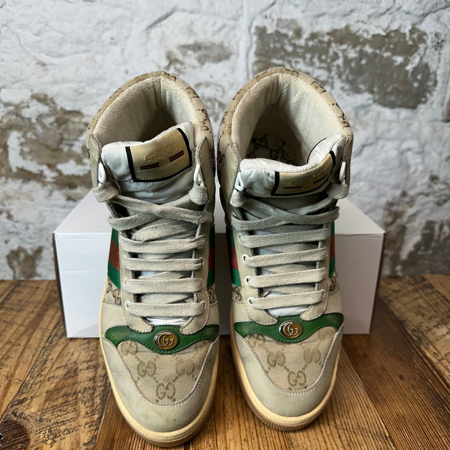 Gucci High Beige GG Monogram Screener Sneaker Sz 9.5