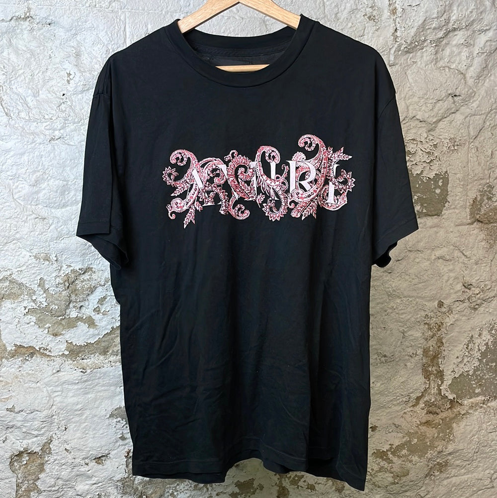Amiri Red Paisley Spellout T-shirt Black Sz M
