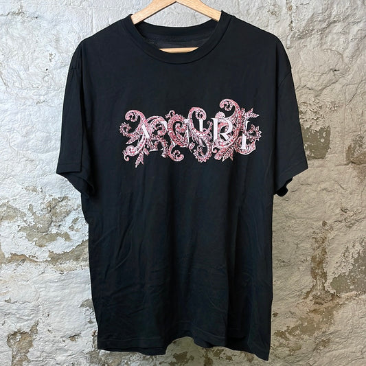 Amiri Red Paisley Spellout T-shirt Black Sz M