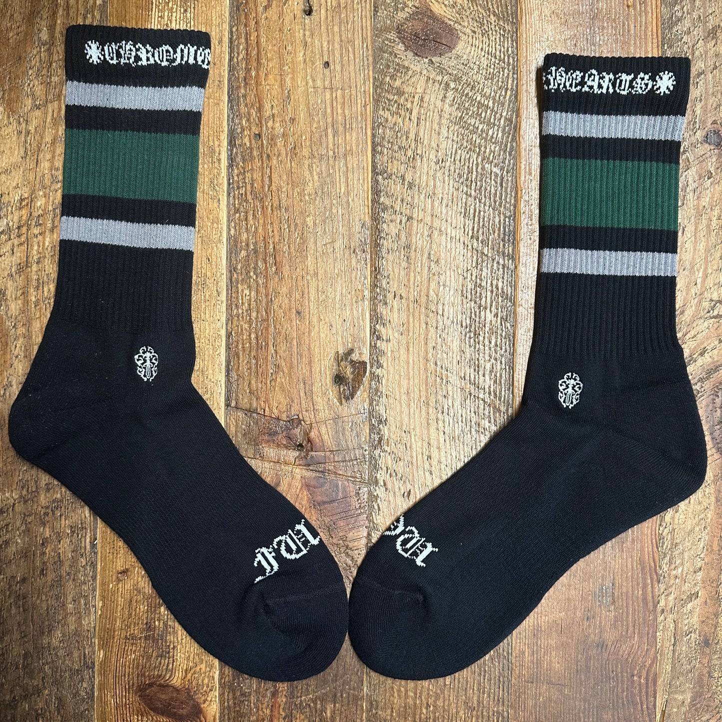 Chrome Hearts Green Grey Stripe Black Socks DS