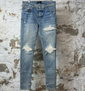Amiri MX1 Cream Suede Blue Denim Jeans Sz 33