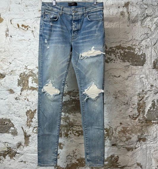 Amiri MX1 Cream Suede Blue Denim Jeans Sz 33