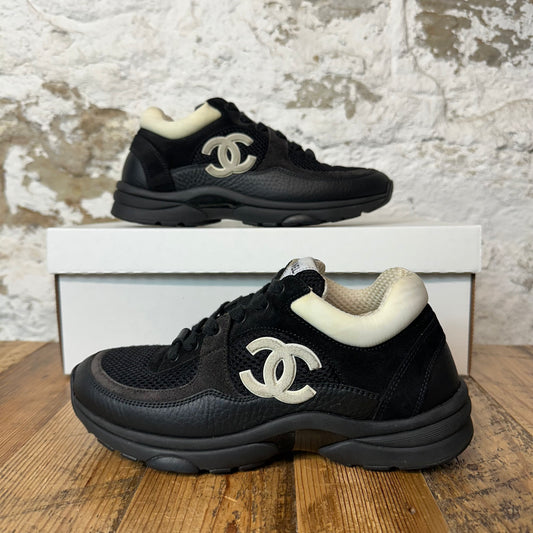 Chanel Cream CC Black Trainer Sneaker Sz 5 (37) No Box