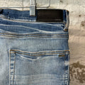 Amiri MX1 Red Suede Spell Blue Denim Jeans Sz 34 (Dried Suede)
