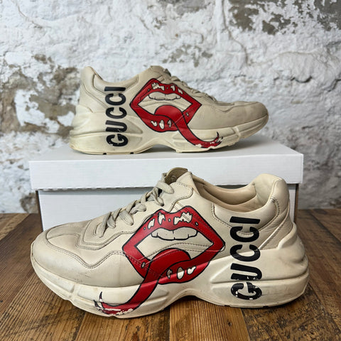 Gucci Rython Mouth Logo Cream Sneaker Sz 8.5 No Box