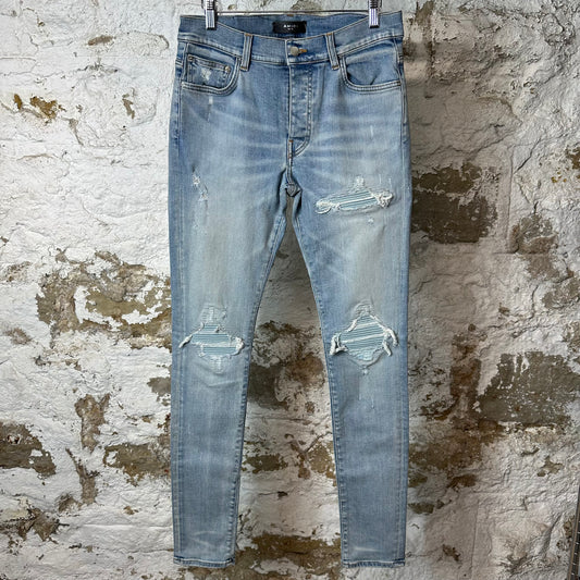 Amiri MX1 Light Blue Suede Blue Denim Jeans Sz 30