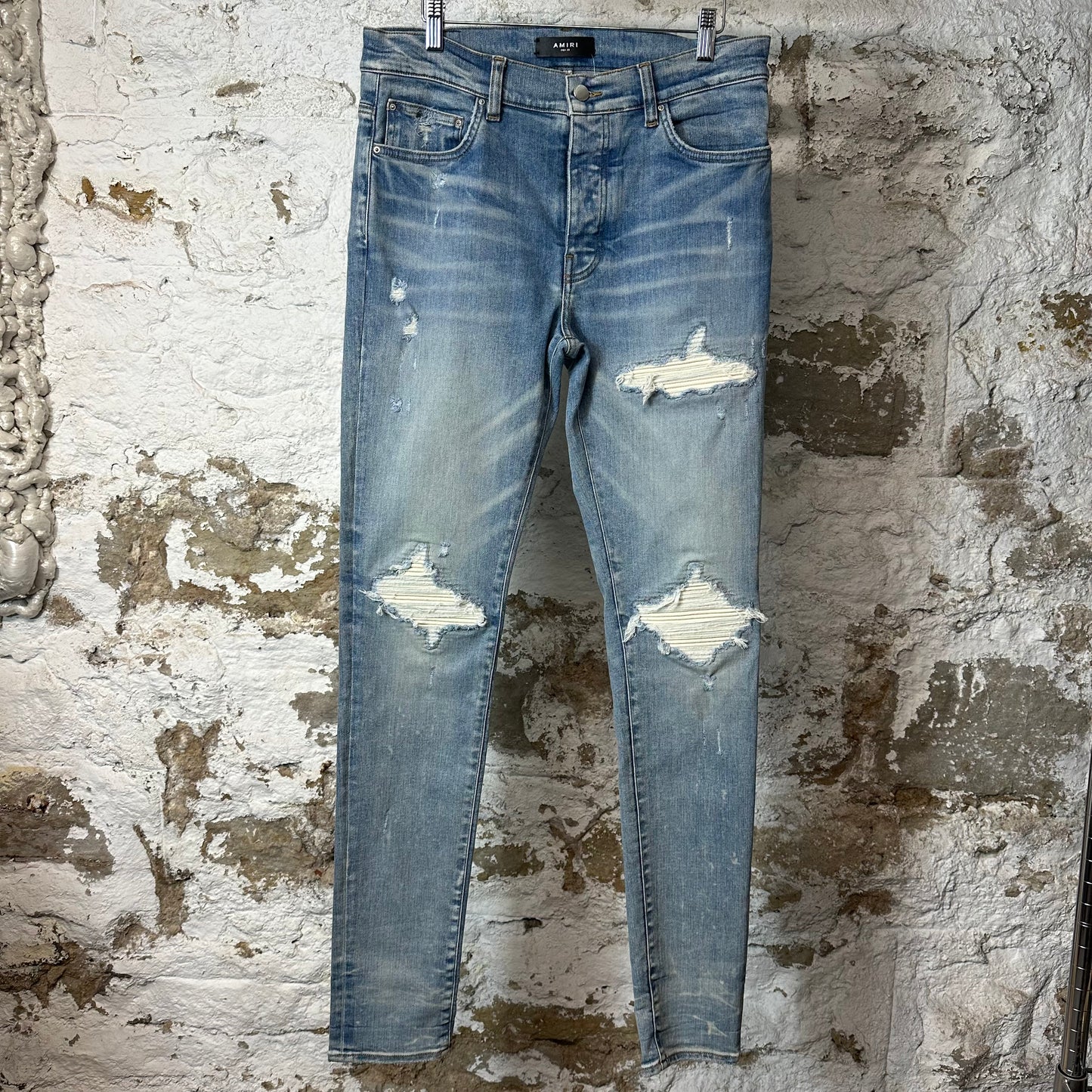 Amiri MX1 Cream Suede Blue Denim Jeans Sz 33