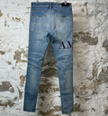 Amiri Purple Suede Spell Blue Denim Jeans Sz 32