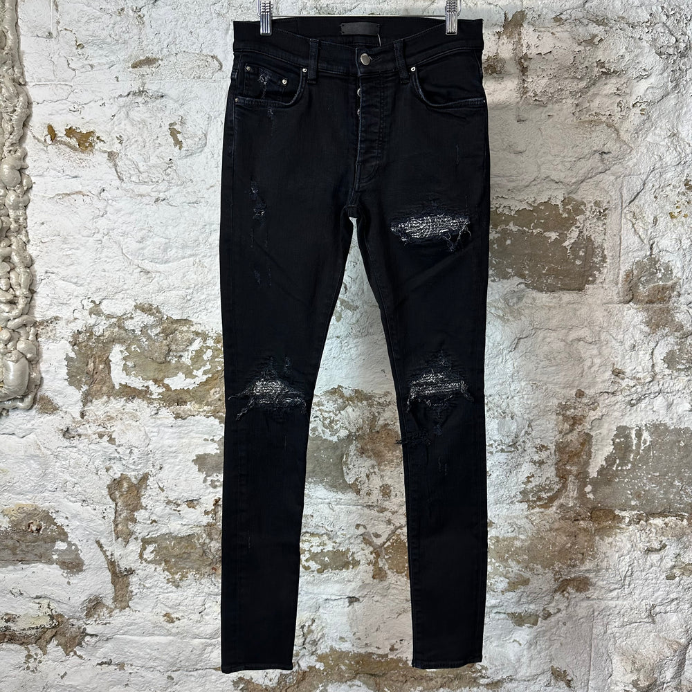 Amiri MX1 Grey Paisley Black Denim Jeans Sz 29