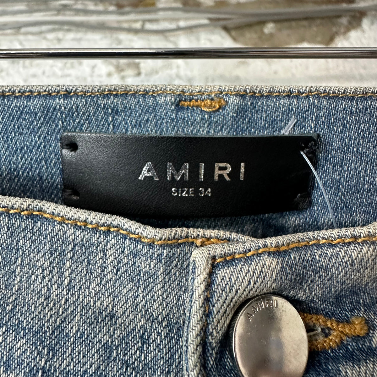 Amiri MX1 Brown Snakeskin Blue Denim Jeans Sz 34