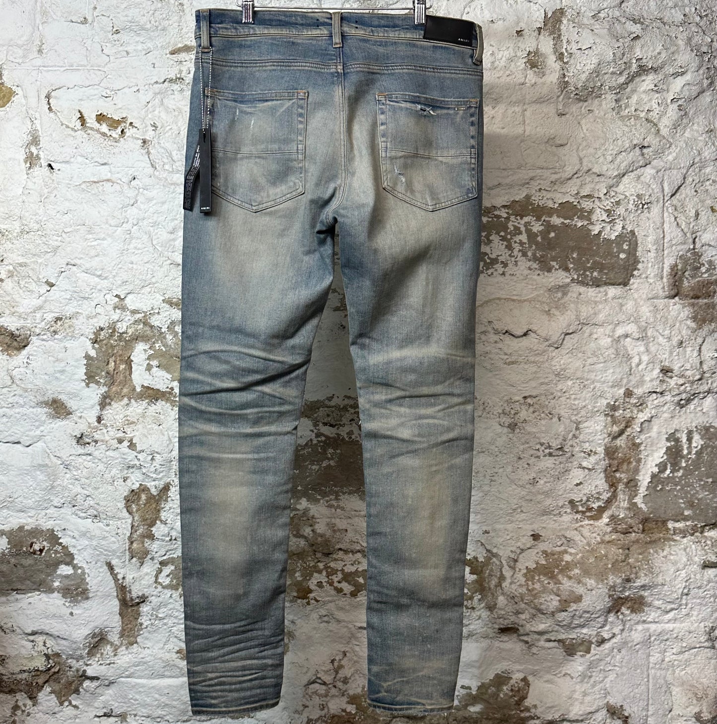 Amiri MX1 Black Leather Blue Denim Jeans Sz 34