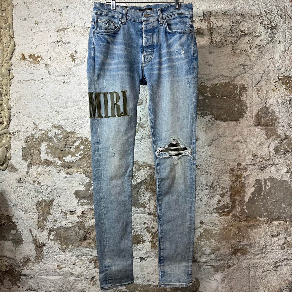 Amiri MX1 Camo Spell Blue Denim Jeans Sz 30