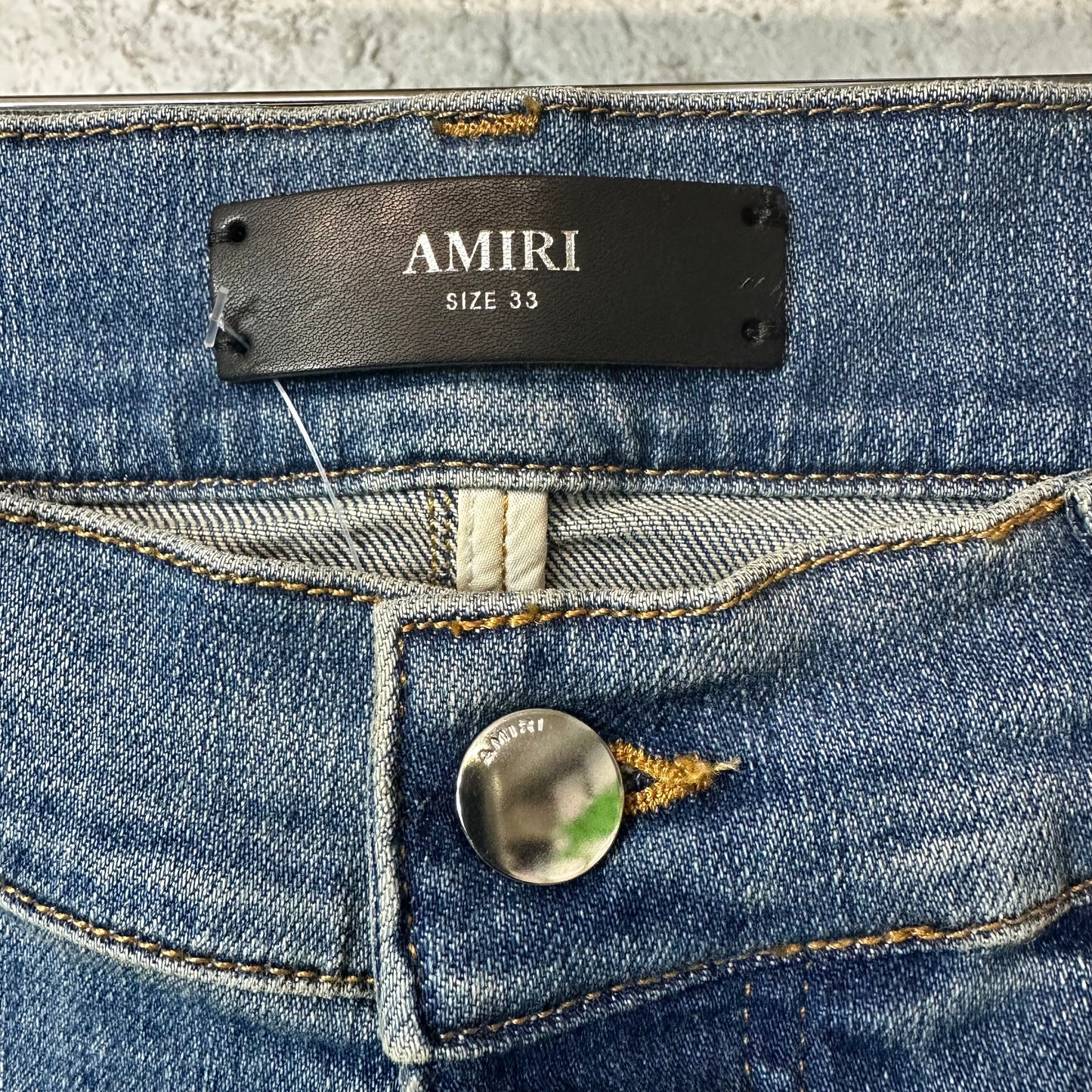 Amiri MX1 Black Leather Dark Blue Denim Jeans Sz 33 DS