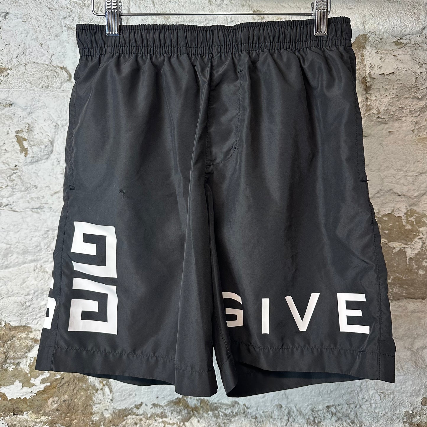 Givenchy White Spellout Black Shorts Sz S