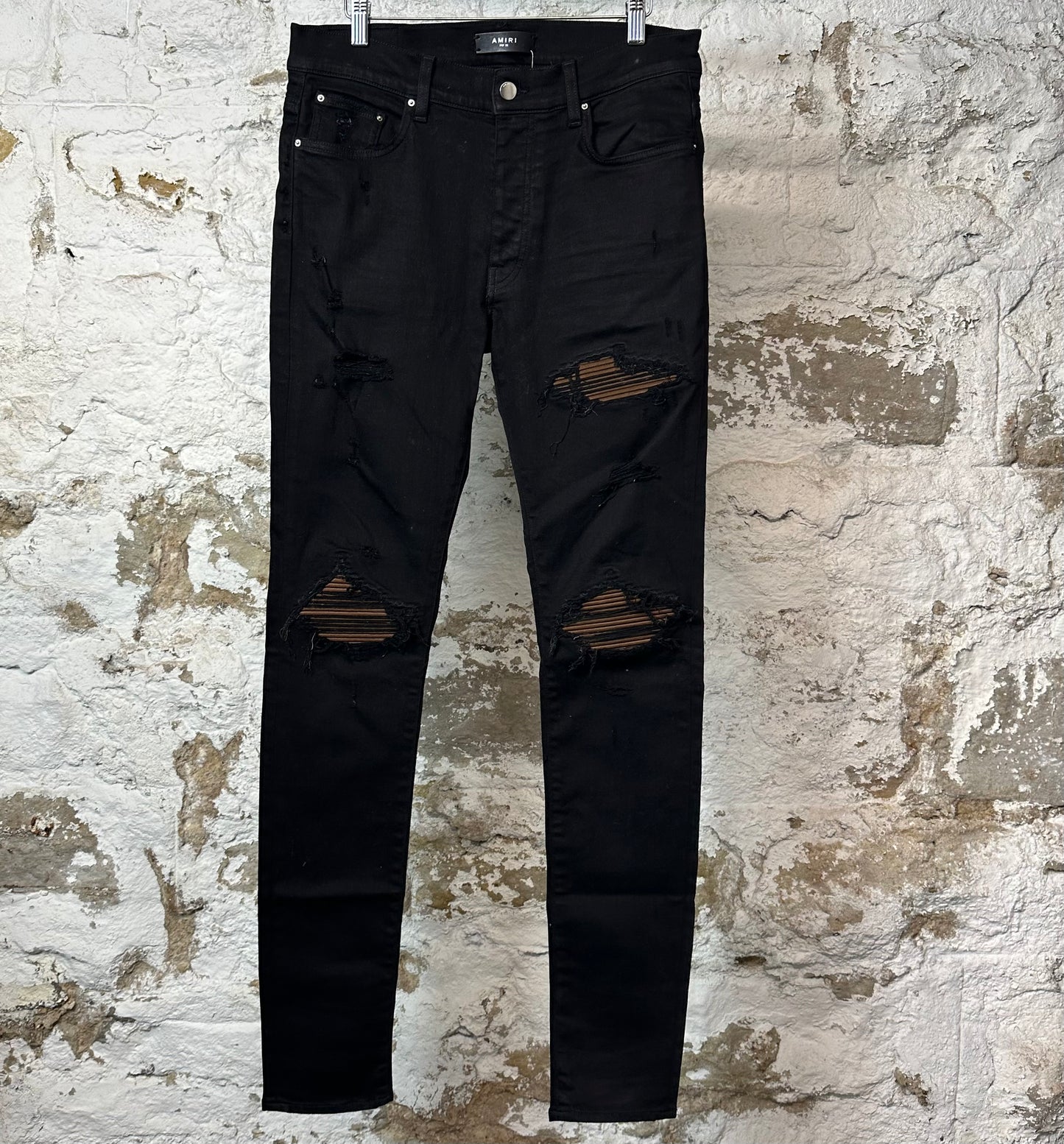 Amiri MX1 Brown Suede Black Denim Jeans Sz 32