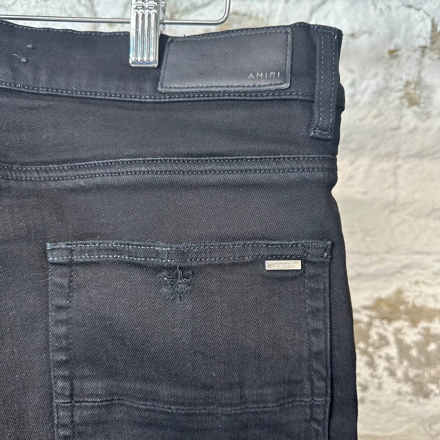 Amiri Knee Hole Plain Black Denim Jeans Sz 34