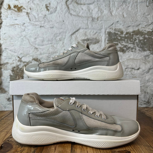 Prada Americas Cup Grey Patent White Sneaker Sz 7.5