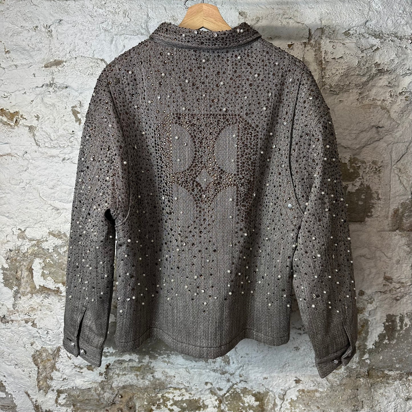 Birth Of Royal Child Rhinestone Zip Up Work Jacket Grey Sz L