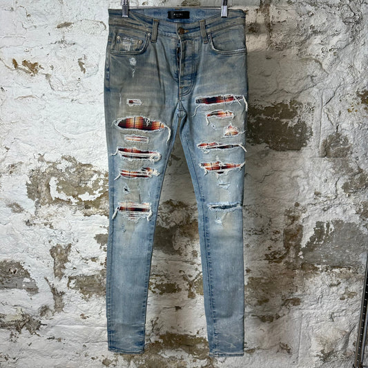 Amiri MX1 Multicolor Flannel Blue Denim Jeans Sz 28