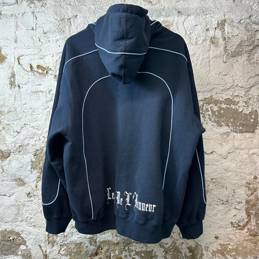 Supreme Piping Spellout Hoodie Navy Sz L