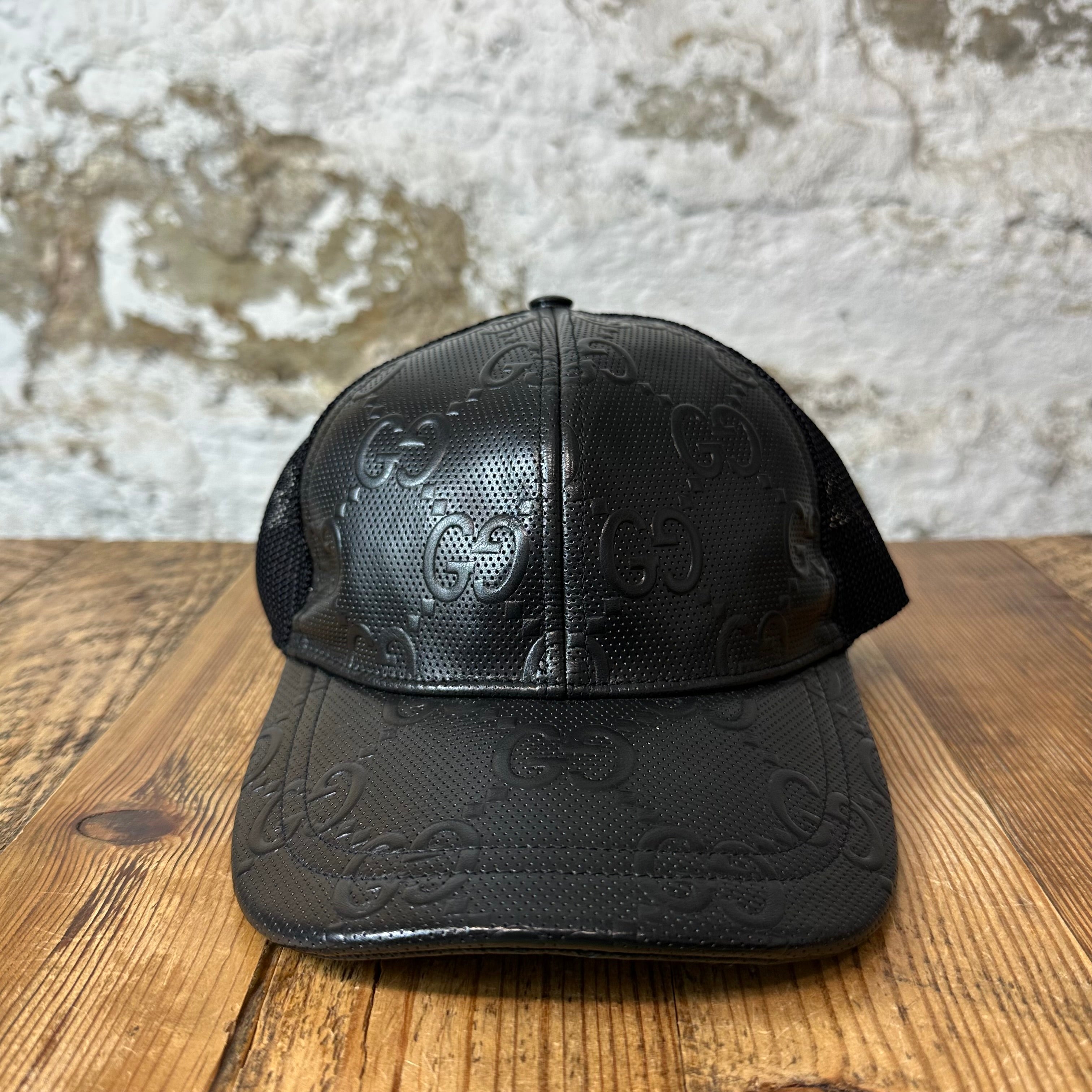 Gucci Black Embossed GG Monogram Hat Sz L