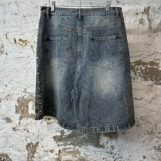 Vale Side Rhinestone Blue Denim Jean Shorts Sz 30