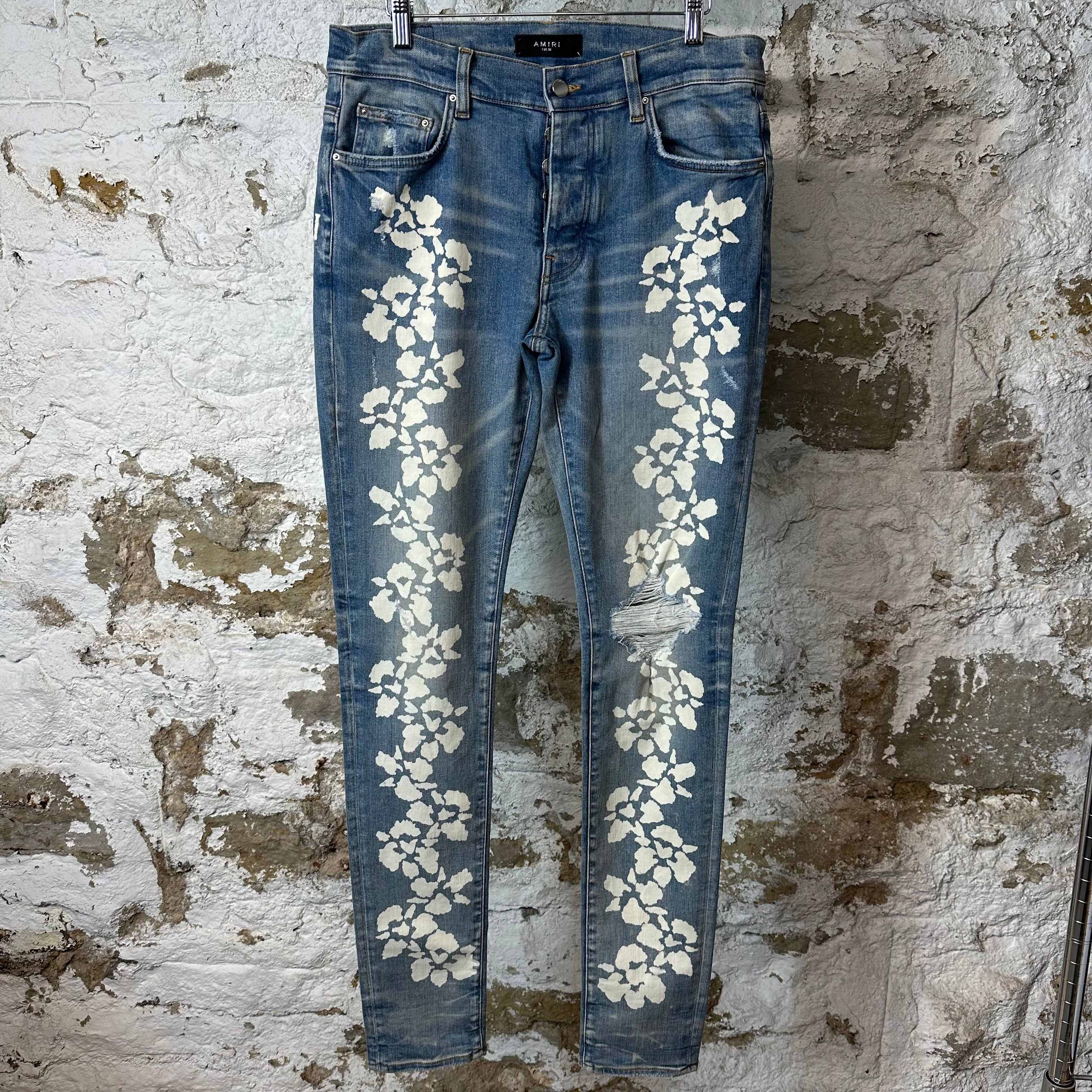 Amiri White Flower Print Blue Denim Jeans Sz 32