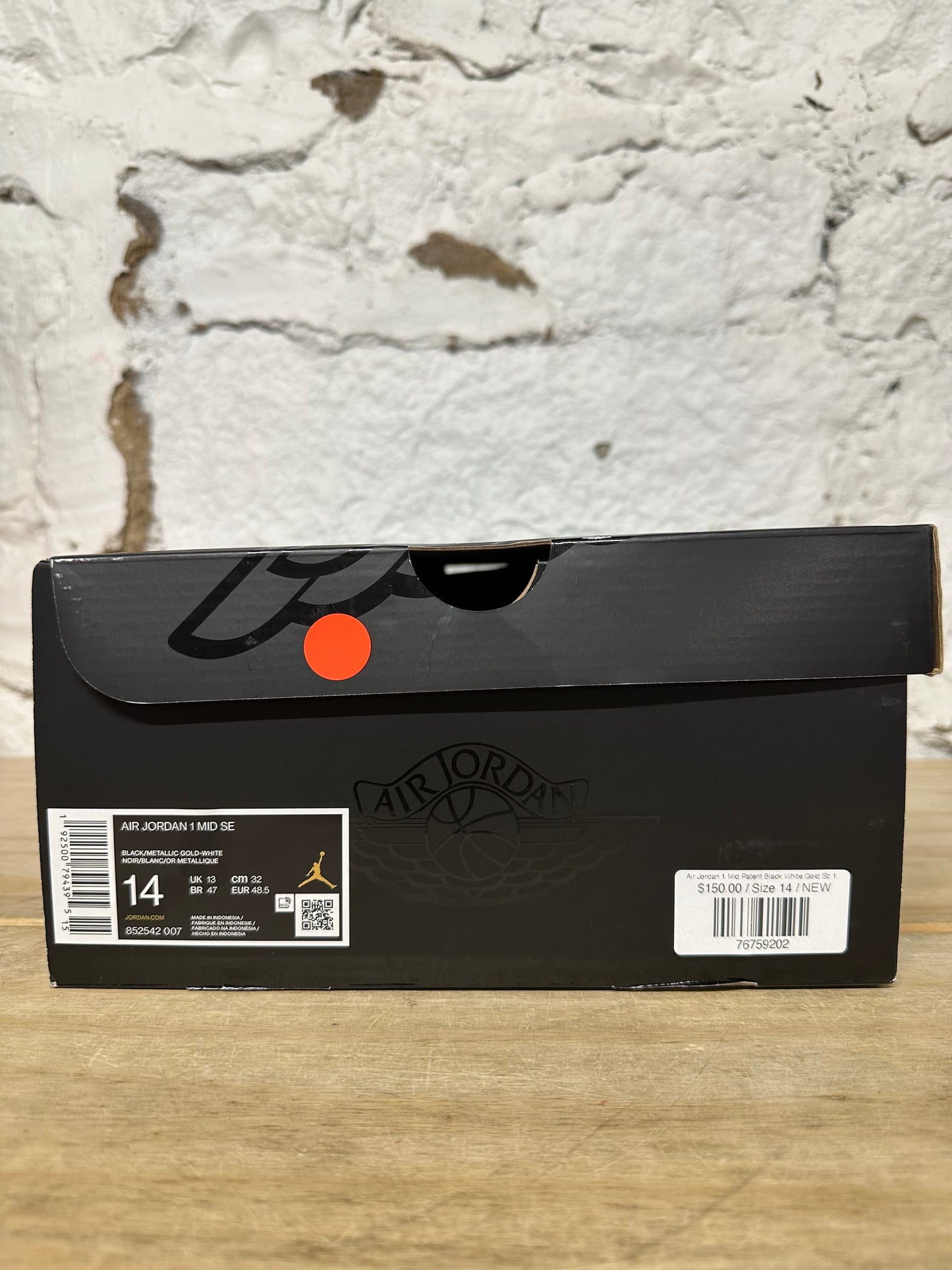 Air Jordan 1 Mid Patent Black White Gold Sz 14 DS