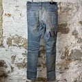 Amiri Purple Suede Core Logo Blue Denim Jeans Sz 34