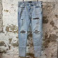 Amiri MX1 Crystal Patch Washed Blue Denim Jeans Sz 36