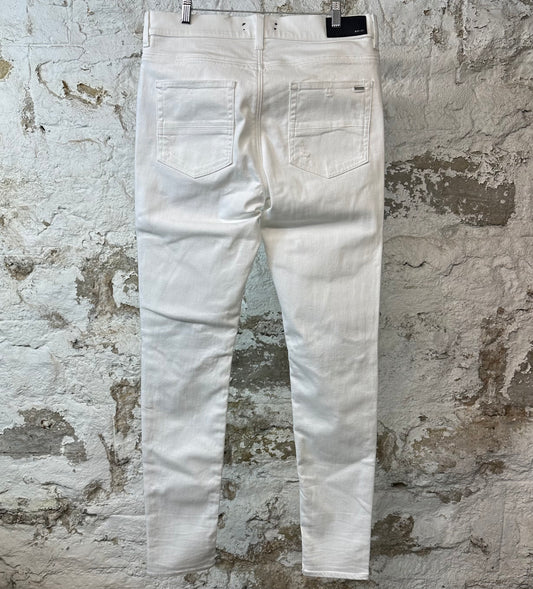 Amiri MX1 White Leather White Denim Jeans Sz 36