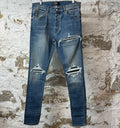 Amiri MX1 Black Leather Dark Blue Denim Jeans Sz 33 DS