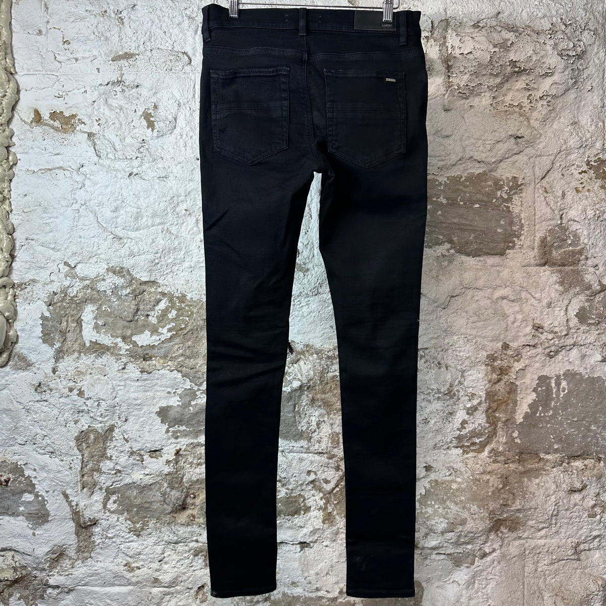 Amiri MX1 Black Leather Black Denim Jeans Sz 29