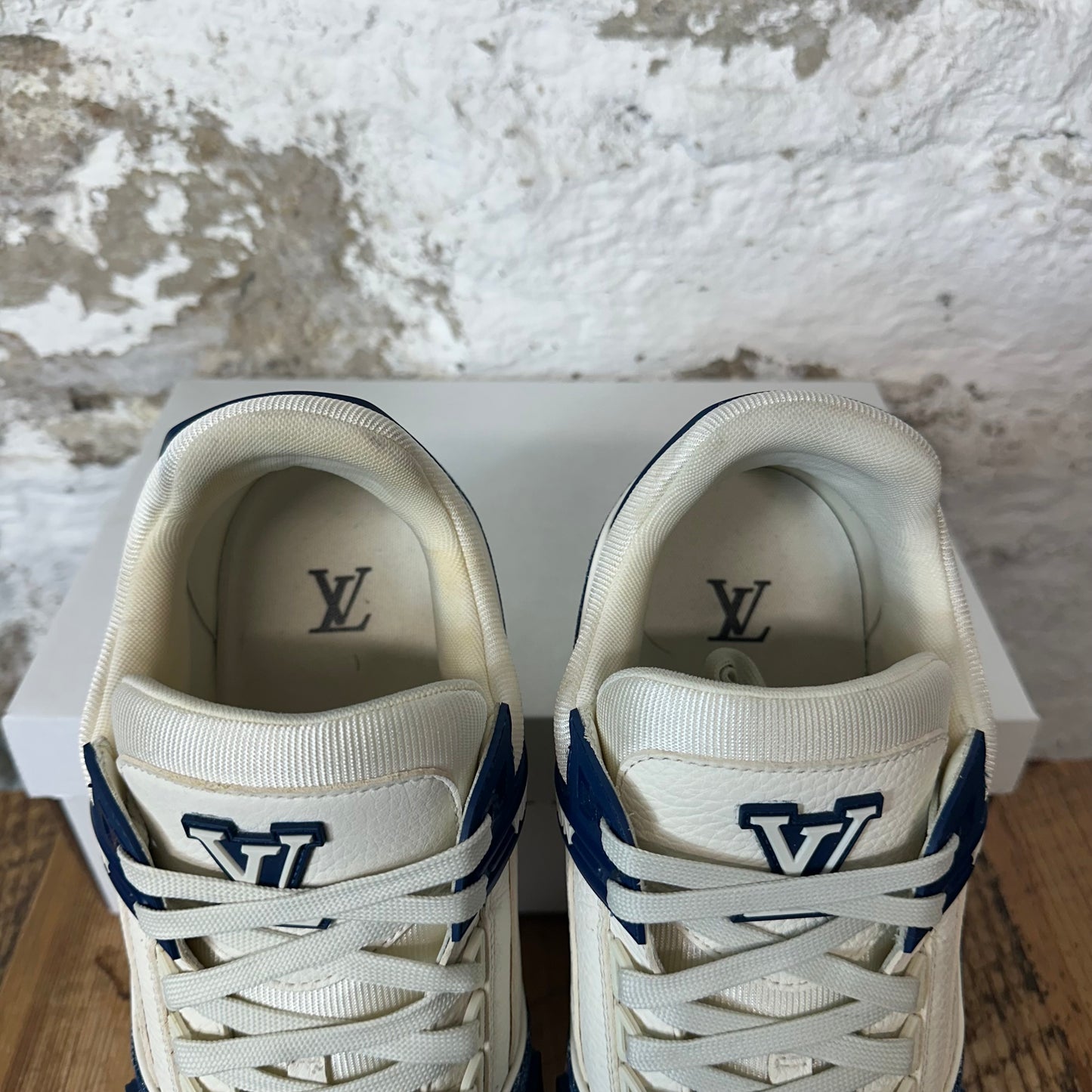 Louis Vuitton Denim Damier White Trainer Sneaker Sz 12.5 (11LV)