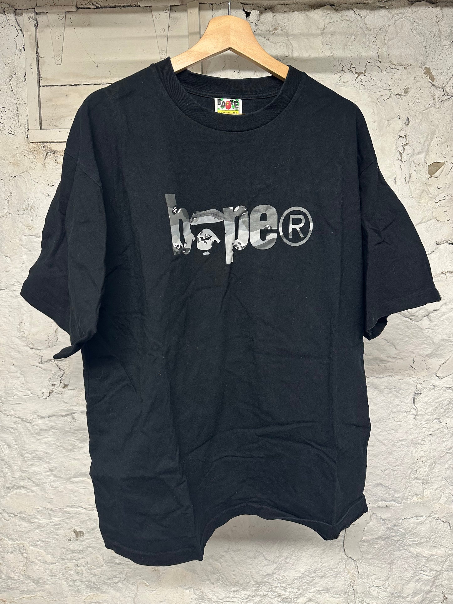 Bape Gray Camo Spell T-shirt Black Sz XL