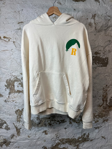 Rhude White Green Logo Mountain Hoodie Sz L