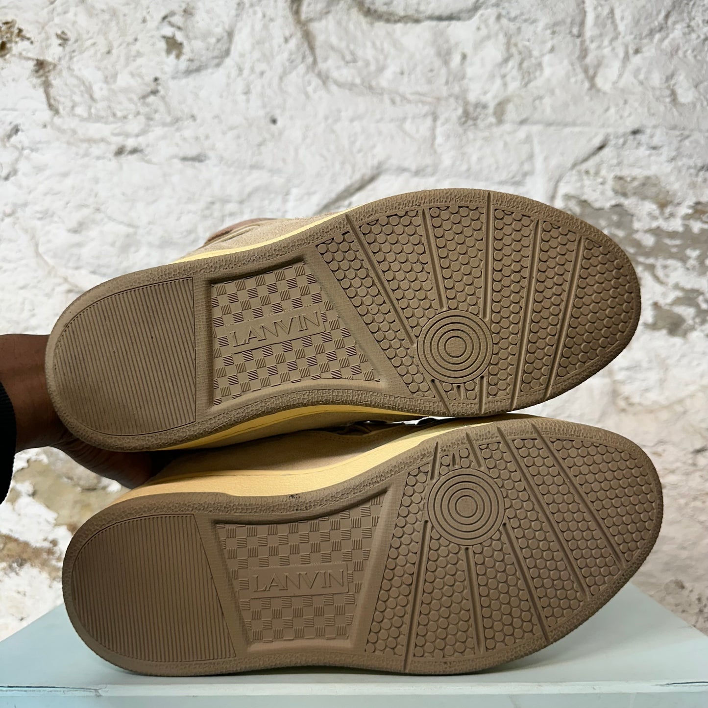 Lanvin Curb Brown Lace Tan Beige Sneaker Sz 9 (42)