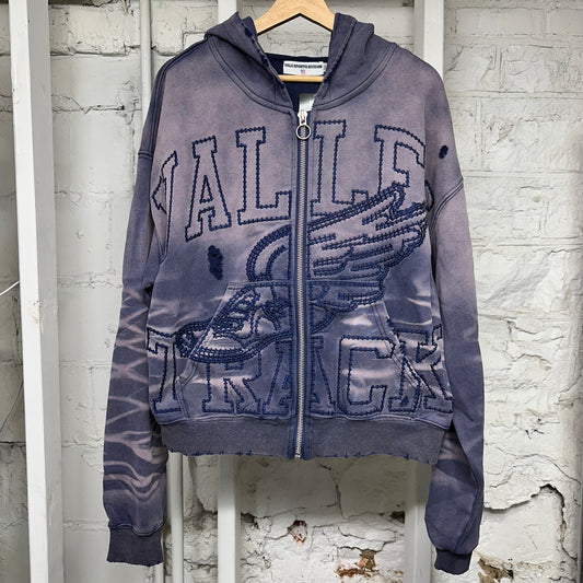 Vale Track Faded Blue Zip Up Hoodie Sz M