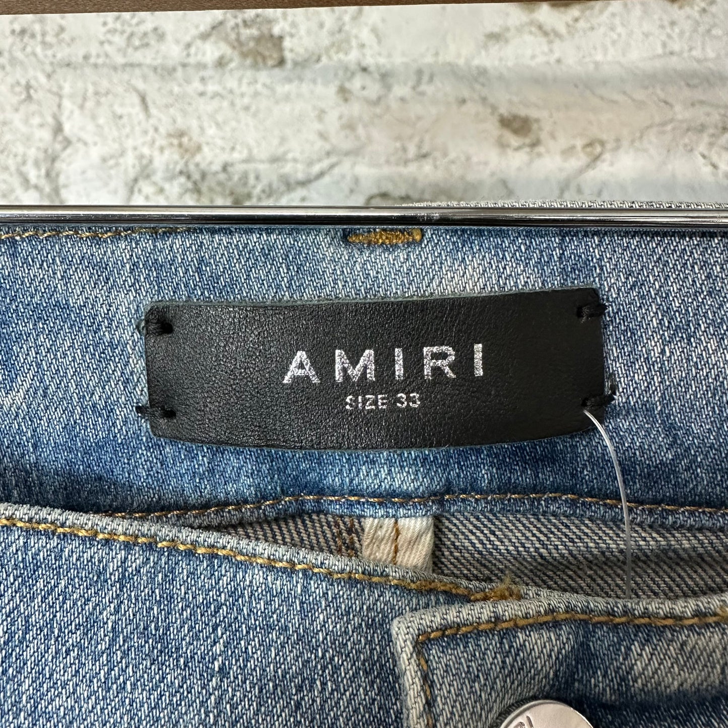 Amiri MX1 Cream Suede Blue Denim Jeans Sz 33