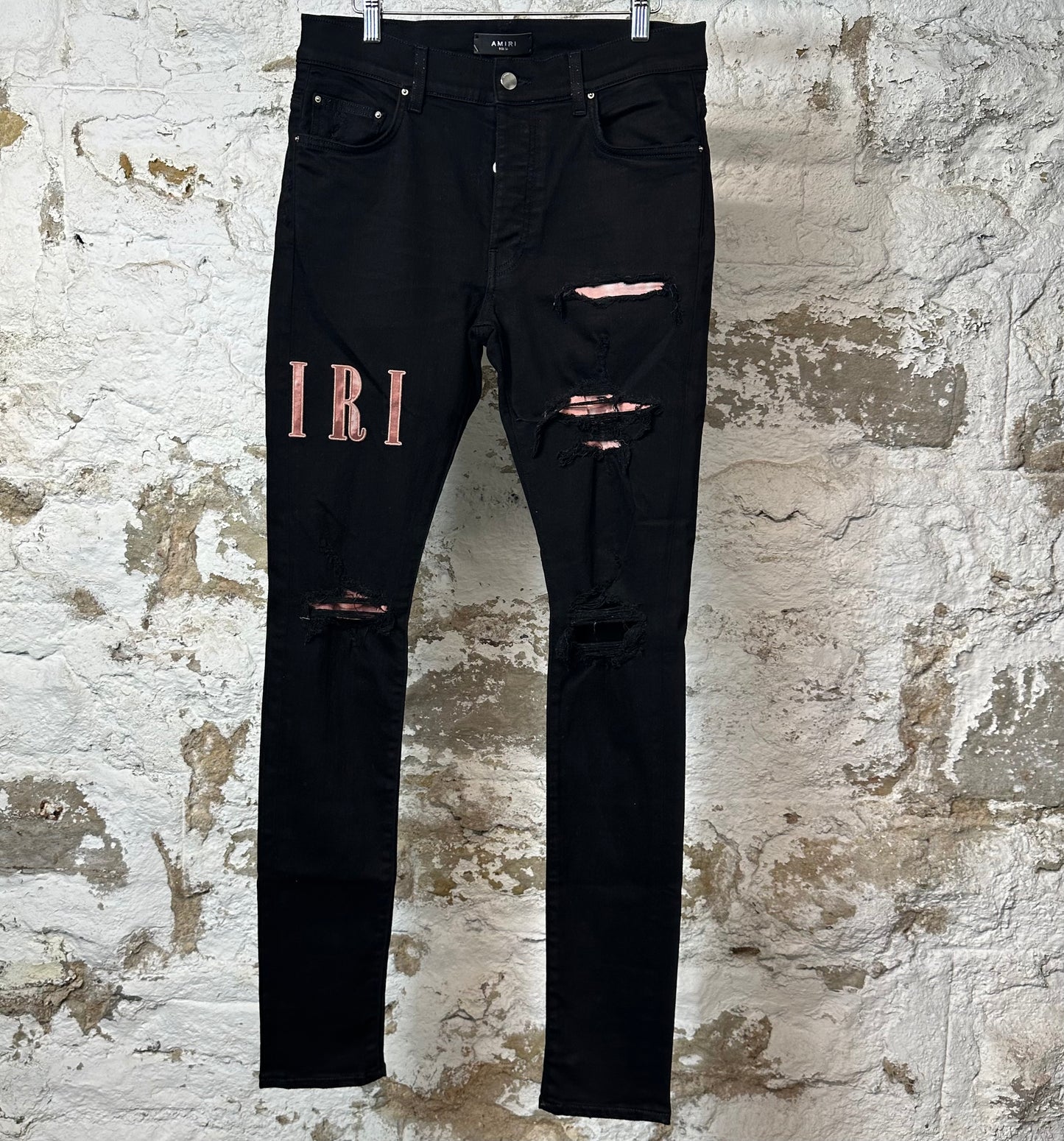 Amiri Red Tie Dye Core Logo Black Denim Jeans Sz 31