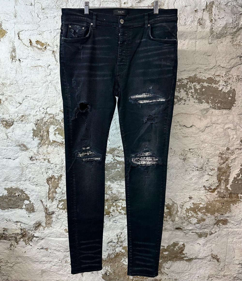 Amiri MX1 Black White Woven Black Denim Jeans Sz 36