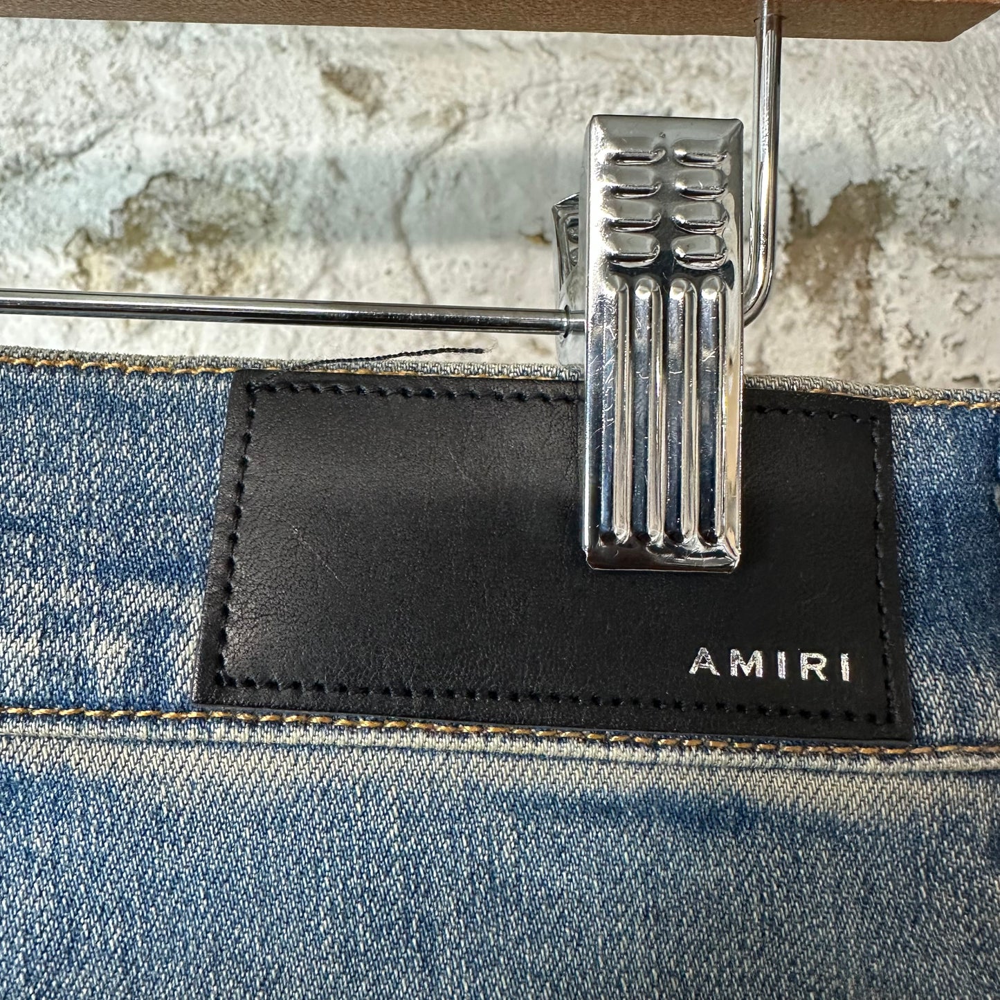 Amiri MX1 Orange Paisley Art Patch Blue Denim Jeans Sz 30