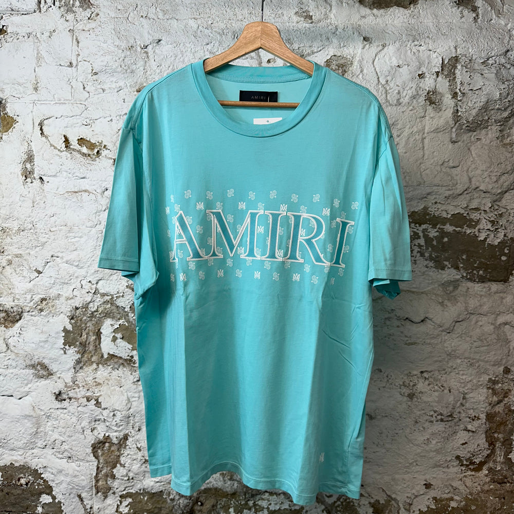 Amiri White Paisley Teal Blue Spell T-shirt Sz XL