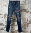 Amiri MX1 Bordeaux Suede Dark Blue Denim Jeans Sz 29