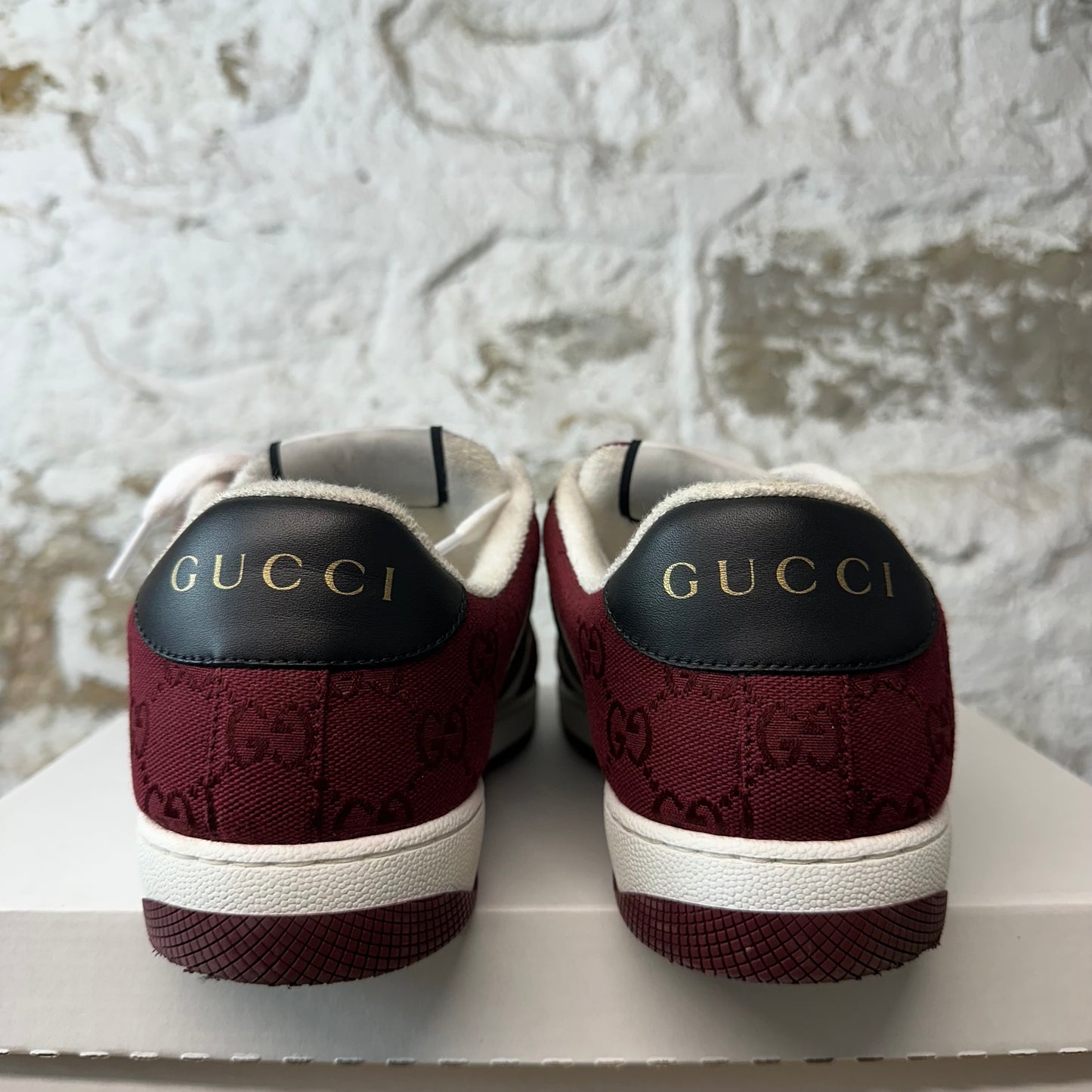 Gucci Screener GG Monogram Maroon White Sneaker Sz 8.5